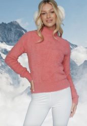 Ciemnoróżowy Sweter z Półgolfem i Dłuższym Włosiem Evassem. Czerwone swetry damskie Born2be, bez wzorów, z dzianiny, bez kołnierzyka, bez ramiączek, długie, bez kaptura. Za 64.99 zł.