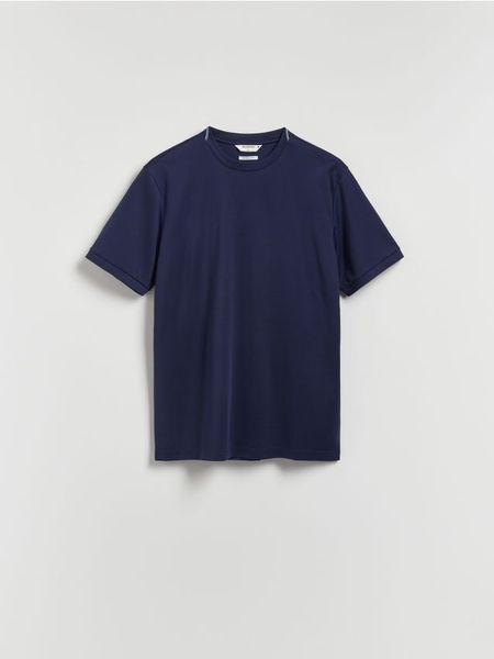 T-shirt regular z bawełny - granatowy. Niebieskie t-shirty męskie Reserved, l, bez wzorów, z bawełny, bez kołnierzyka. Za 99.99 zł.
