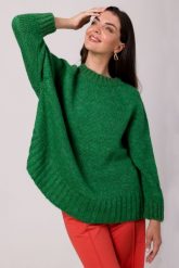 Sweter Oversize z Nietoperzowym Rękawem - Szmaragdowy. Zielone swetry damskie MOE, uniwersalny, bez wzorów, z materiału, bez kołnierzyka, bez ramiączek, bez kaptura. Za 201.90 zł.
