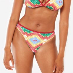 Dół kostiumu kąpielowego surfingowego damski Olaian Nina Sangria. Czerwone bikini damskie OLAIAN, bez wzorów. Za 39.99 zł.