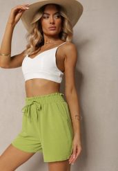 Jasnozielone Casualowe Szorty Bermudy High Waist Wykończone Gumką w Pasie Otanea. Zielone szorty damskie Renee, l, bez wzorów, eleganckie, z podwyższonym stanem. Za 39.99 zł.