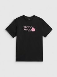 4F T-shirt loose z nadrukiem damski - czarny S. Czarne t-shirty damskie 4f, s, bez wzorów, z bawełny, bez kołnierzyka. Za 79.99 zł.
