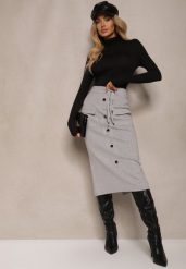 Jasnoszara Spódnica Ołówkowa z Kaszmirem High Waist z Ozdobnymi Guzikami i Kieszeniami Edithwen. Szare spódnice damskie Renee, na zimę, bez wzorów, z dzianiny, z podwyższonym stanem, midi, ołówkowe. Za 129.99 zł.