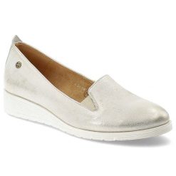 Złote Półbuty Maciejka Skórzane Wsuwane Buty Damskie. Żółte półbuty damskie Maciejka, bez wzorów, ze skóry, eleganckie, bez obcasa, bez zapięcia. Za 119.00 zł.