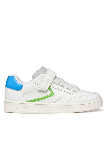 Geox Sneakersy J Eclyper Boy J55LSA 05411 C0478 S Biały. Białe buty sportowe chłopięce Geox, bez wzorów, ze skóry, bez zapięcia. Za 219.99 zł.