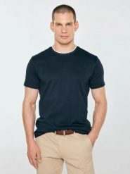 Koszulka męska z kontrastowym wykończeniem granatowa micel 403. Niebieskie t-shirty męskie Big Star, l, bez wzorów, z dzianiny, klasyczne, bez kołnierzyka. Za 99.99 zł.