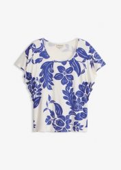 T-shirt z miękkiej mieszanki wiskozy. Białe bluzki damskie bonprix, bez wzorów, z wiskozy, bez kołnierzyka, bez ramiączek. Za 79.99 zł.