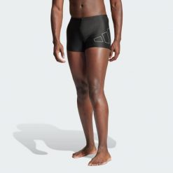 Szorty Big Bars Swim. Czarne krótkie spodenki sportowe męskie Adidas, s, bez wzorów, z elastanu, do pływania. Za 109.99 zł.