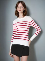 Sweter w paski - czerwony. Czerwone swetry damskie Sinsay, l, bez wzorów, bez kołnierzyka, bez ramiączek, długie, bez kaptura. W wyprzedaży za 15.99 zł.