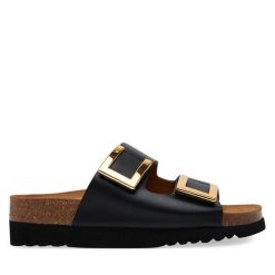 Klapki Scholl. Czarne klapki damskie Scholl, bez wzorów, bez obcasa. Za 389.99 zł.