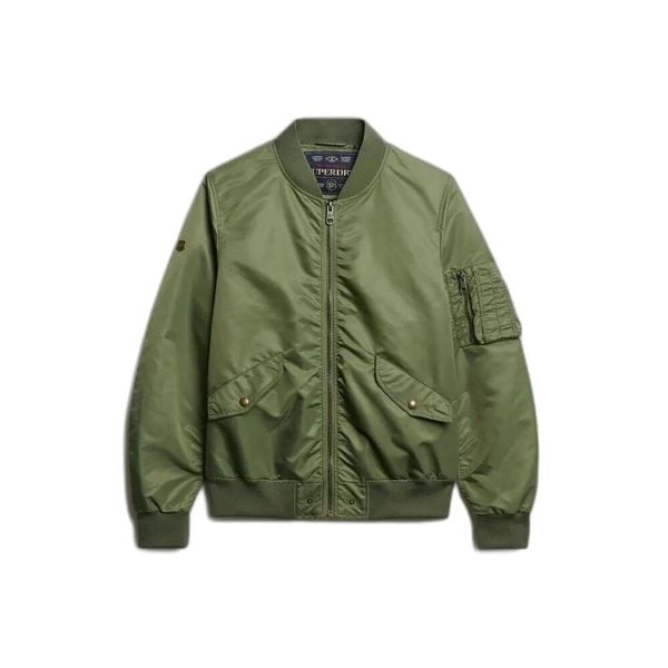 Kurtka puchowa Superdry Bomber Merchant MA1. Zielone kurtki męskie Superdry., s, bez wzorów, z puchu, eleganckie, bez kaptura. Za 439.45 zł.