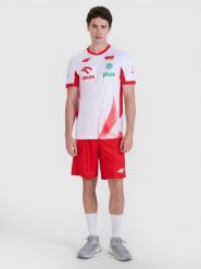 4F Spodenki meczowe replika męskie 4F x Polska Siatkówka - czerwone XS. Czerwone krótkie spodenki sportowe męskie 4f, l, bez wzorów, z dzianiny, do siatkówki. Za 189.99 zł.
