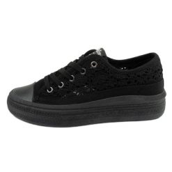 Buty Lee Cooper LCW-23-44-1618L trampki koronkowe czarne. Czarne trampki i tenisówki damskie w ażurowe wzory, z gumy, klasyczne, bez zapięcia. Za 173.57 zł.