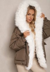 Brązowa Kurtka Pikowana z Kapturem i Odpinanymi Futerkowymi Wstawkami Izafera. Brązowe kurtki damskie Renee, l, bez wzorów, z jeansu, z kapturem. Za 329.99 zł.