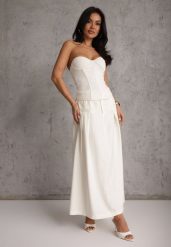 Jasnobeżowa Rozkloszowana Spódnica z Wiskozy Zdobiona Plisami i Paskiem Durklea. Brązowe spódnice damskie Renee, l, z aplikacjami, z wiskozy, eleganckie, maxi, oversize. Za 149.99 zł.