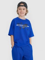 4F T-shirt oversize z nadrukiem chłopięcy - niebieski 164 (13-14 lat). Niebieskie t-shirty dla chłopców 4f, bez wzorów, z bawełny, bez ramiączek. W wyprzedaży za 29.99 zł.