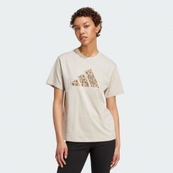 Koszulka z grafiką zwierzęcą. Brązowe obuwie sportowe damskie Adidas, bez wzorów, z bawełny, na fitness i siłownię. Za 109.00 zł.
