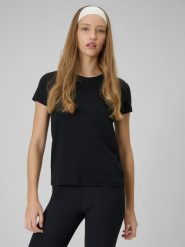 4F T-shirt slim gładki damski - czarny XXL. Czarne t-shirty damskie 4f, xxl, bez wzorów, z bawełny, klasyczne, bez kołnierzyka. Za 49.99 zł.