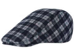 Kaszkiet Jesienno-Zimowy Granatowo-Szary w Kratkę z Gumką z Dodatkiem Wełny, Męski - Pako Jeans. Niebieskie czapki i kapelusze męskie Pako Jeans, na jesień, bez wzorów, z jeansu. Za 65.00 zł.