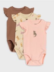 Elastyczne body z prążkowanej dzianiny 3 pack - kremowy. Białe body niemowlęce Sinsay, bez wzorów, z dzianiny, bez ramiączek. Za 22.99 zł.