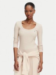 Guess Bluzka V4BP07 K8RT2 Beżowy Slim Fit. Brązowe bluzki damskie Guess, xxs, z aplikacjami, z wiskozy, bez kołnierzyka, bez ramiączek. Za 194.99 zł.