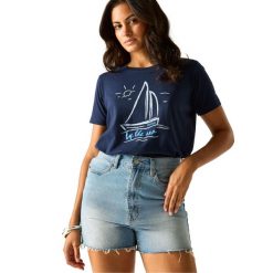 Koszulka Damska Filandra VX Z Żaglówką. Niebieskie t-shirty damskie Regatta, m, bez wzorów, z bawełny, bez kołnierzyka. Za 69.99 zł.