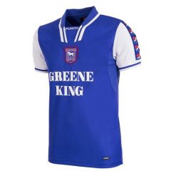 Koszulka piłkarska retro dla dorosłych Ipswich Town FC 1997-99 - Niebieska. Niebieskie koszulki sportowe męskie COPA FOOTBALL, l, bez wzorów, bez kołnierzyka, bez ramiączek, do piłki nożnej. Za 340.84 zł.
