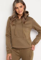 Ciemnozielona Bluza z Kapturem Kasseia. Zielone bluzy damskie Born2be, l, bez wzorów, z dzianiny, z kapturem. Za 59.99 zł.