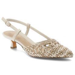 Sandały damskie Marco Tozzi, cholewka ze skóry ekologicznej plecionej z paskiem wokół pięty z regulacją na metalową klamrę, białe, 2-29502-44 402. Białe klapki damskie Marco Tozzi, bez wzorów, ze skóry ekologicznej, bez obcasa, na obcasie, bez zapięcia. Za 269.00 zł.