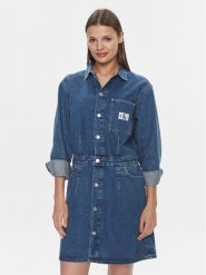 Calvin Klein Jeans Sukienka jeansowa Darted Denim Shirt Dress J20J222461 Granatowy Slim Fit. Niebieskie sukienki damskie Calvin Klein Jeans, m, bez wzorów, z bawełny, bez kołnierzyka, bez ramiączek. Za 399.99 zł.