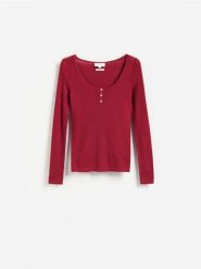 Sweter z wełny merino - koralowy. Pomarańczowe swetry damskie Reserved, l, bez wzorów, z wełny, bez kołnierzyka, bez ramiączek, bez kaptura. Za 199.99 zł.
