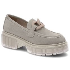 Półbuty damskie Karino, naturalna skóra zamszowa z gładką cholewką i masywną transparentną podeszwą, bez, 4269-001-P. Brązowe półbuty damskie Karino, bez wzorów, ze skóry, eleganckie, bez obcasa, bez zapięcia. Za 319.00 zł.