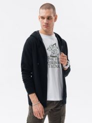 Bluza męska rozpinana z kapturem - czarna V3 - Rozmiar: L. Czarne bluzy męskie Ombre Clothing, l, bez wzorów, z bawełny, z kapturem. W wyprzedaży za 59.99 zł.