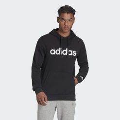 Adidas Essentials Linear Logo Hoodie, męska bluza. Białe bluzy męskie Adidas, m, bez wzorów, z bawełny, z kapturem, na fitness i siłownię. Za 157.99 zł.