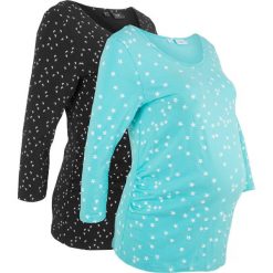 Shirt ciążowy z nadrukiem (2 szt.), bawełna organiczna bonprix czarny z nadrukiem + morski z nadrukiem. Bluzki damskie marki bonprix. Za 89.98 zł.