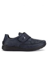 Rieker Półbuty 48951-14 Niebieski. Niebieskie półbuty damskie Rieker, bez wzorów, z materiału, bez obcasa, na płaskiej podeszwie, bez zapięcia. Za 319.99 zł.