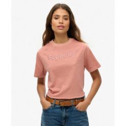 Luźna koszulka z logo Emb Core z bawełny. Czerwone koszulki sportowe damskie Superdry., bez wzorów, z bawełny, bez kołnierzyka, bez ramiączek. Za 144.65 zł.