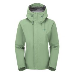 Kurtka przeciwdeszczowa damska Rab Women's Downpour Jacket z kapturem. Zielone kurtki damskie RAB, s, bez wzorów, z kapturem. Za 464.33 zł.