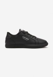 Czarne Sznurowane Płaskie Buty Sportowe z Ozdobnym Napisem Ruthmarie. Czarne trampki męskie Born2be, bez wzorów, z materiału, klasyczne, bez zapięcia. Za 64.99 zł.