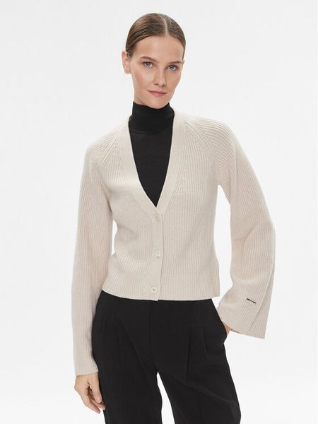 Calvin Klein Kardigan K20K206275 Beżowy Regular Fit. Brązowe kardigany damskie Calvin Klein, xs, bez wzorów, z wełny, bez kołnierzyka, bez ramiączek, bez kaptura. Za 639.00 zł.