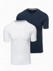Zestaw męskich t-shirtów z okrągłym dekoltem – biały/granat V1 Z101 - XXL. Białe t-shirty męskie Ombre Clothing, l, bez wzorów, z bawełny, bez kołnierzyka. W wyprzedaży za 89.99 zł.