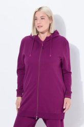 Damskie Bluza dresowa ozdobna lamówka oversize kaptur. Czerwone bluzy damskie Ulla Popken, plus size, bez wzorów, z bawełny, z kapturem. Za 179.99 zł.