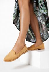 Brązowe Balerinki w Stylu Mokasynów Thetea. Brązowe baleriny damskie Born2be, bez wzorów, z jeansu, eleganckie, bez obcasa. Za 39.99 zł.