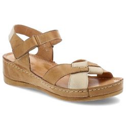 Sandały damskie Wasak, skórzane na platformie z odkrytą piętą na rzep z miękkimi wkładkami, rude złote, 473. Brązowe sandały damskie Wasak, bez wzorów, ze skóry, bez obcasa, na platformie, bez zapięcia. Za 219.00 zł.