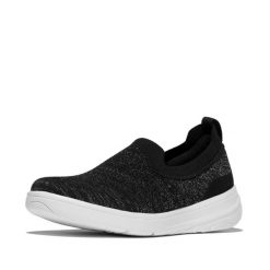 Baskets FitFlop Super-Q Knit Slip-Ons. Czarne trampki i tenisówki damskie FIT FLOP, bez wzorów, z materiału, casualowe, bez zapięcia. Za 430.50 zł.