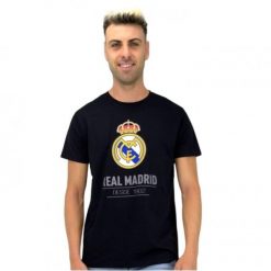 T-shirt piłkarski męski Real Madryt cotton tee czarny. Czarne koszulki sportowe męskie Real Madrid, l, bez wzorów, sportowe, bez kołnierzyka. Za 100.97 zł.