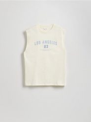 T-shirt relaxed z nadrukiem - złamana biel. T-shirty męskie Reserved, l, bez wzorów, z bawełny, bez kołnierzyka. Za 39.99 zł.