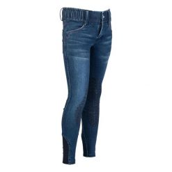 Spodnie jeździeckie o pełnej przyczepności dla dziewcząt HKM Kids Aymee Denim. Niebieskie spodnie materiałowe dla dziewczynek HKM KIDS, bez wzorów, z denimu. Za 254.00 zł.