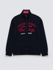 Bluza męska rozpinana z dużą aplikacją granatowa Shon 403. Niebieskie bluzy męskie Big Star, l, z aplikacjami, z bawełny, bez kaptura. Za 249.99 zł.