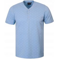 Męski T-Shirt, Dekolt z Guzikami - Pako Jeans - Błękitna, Drobny Wzór. Niebieskie t-shirty męskie Pako Jeans, l, bez wzorów, z bawełny, casualowe, bez kołnierzyka. Za 89.00 zł.
